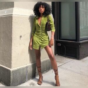 WITH JEAN Andi long sleeve dress in forest green size XS
